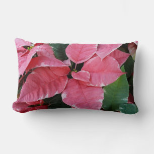 Silver Star Marble Poinsettias Pink Holiday Floral Lumbar Pillow