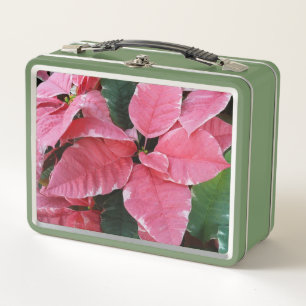 Silver Star Marble Poinsettias Pink Holiday Floral Metal Lunch Box