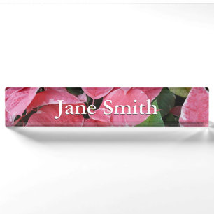 Silver Star Marble Poinsettias Pink Holiday Floral Nameplate