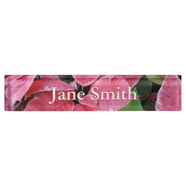 Silver Star Marble Poinsettias Pink Holiday Floral Nameplate (Front)