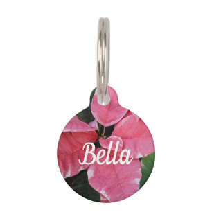 Silver Star Marble Poinsettias Pink Holiday Floral Pet Tag