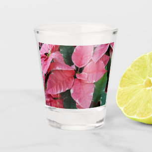 Silver Star Marble Poinsettias Pink Holiday Floral Shot Glass