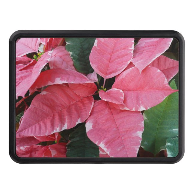 Silver Star Marble Poinsettias Pink Holiday Floral Trailer Hitch Cover (Front)