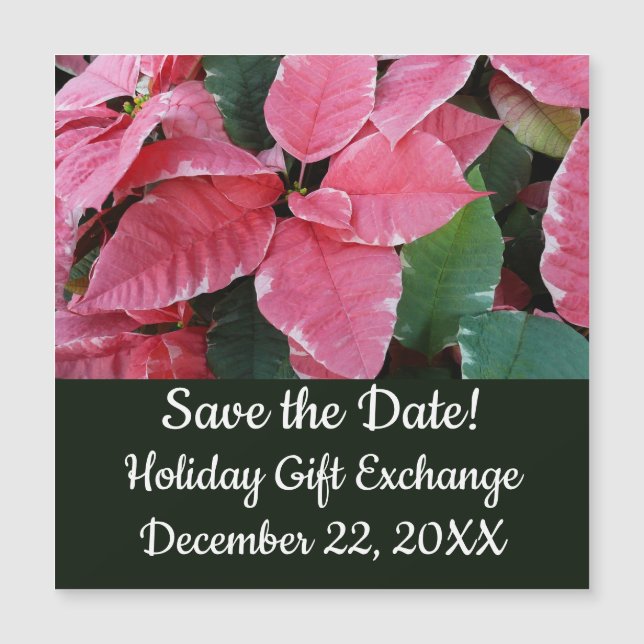 Silver Star Marble Poinsettias Pink Save the Date (Front)