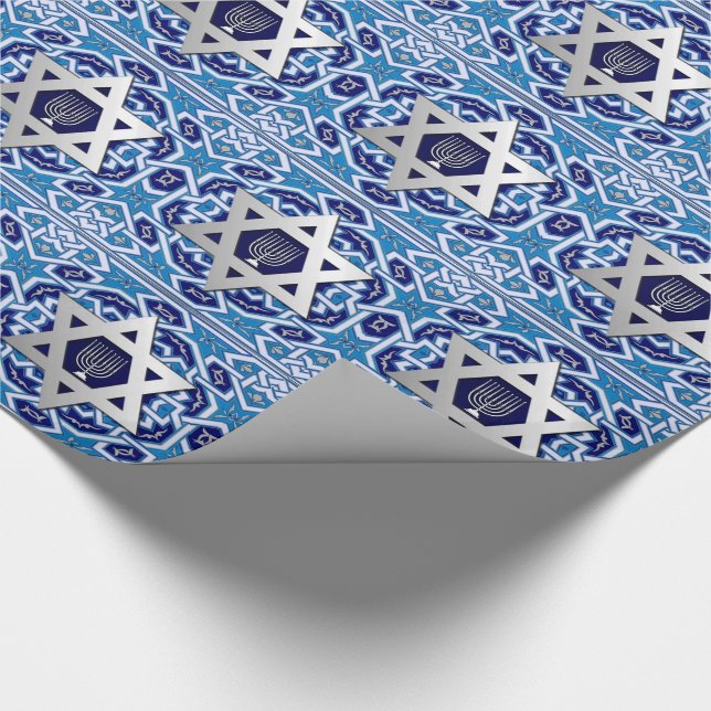 Silver Star of David Jewish Holidays Gift Wrapping Paper (Corner)
