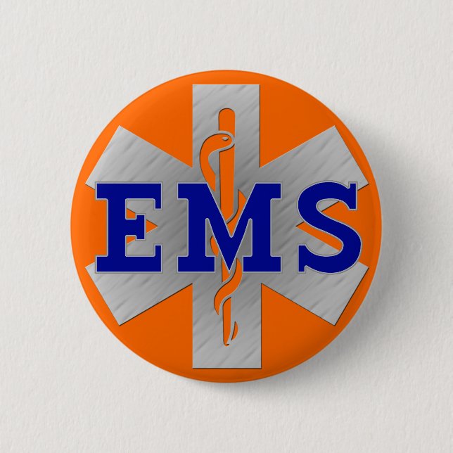 Silver Star of Life with Blue EMS 2 Inch Round Button (Front)