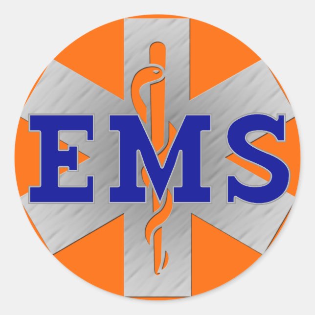 Silver Star of Life with Blue EMS Classic Round Sticker (Front)
