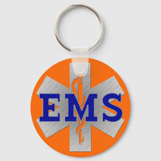 Silver Star of Life with Blue EMS Keychain