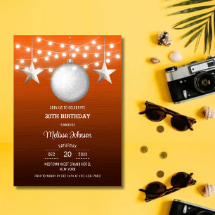 Silver Star String Light Orange Gradient Birthday Invitation