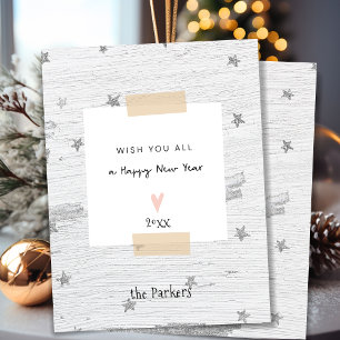 Silver Star White Wood   Minimalist New Year Holiday Card