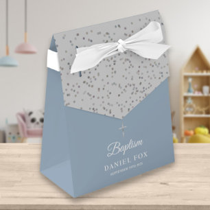 Silver Stardust Baptism Christening Dusty Blue Favor Box