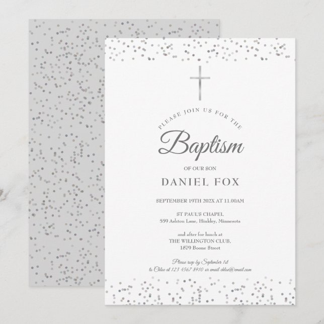 Silver Stardust Baptism Christening Invitation (Front/Back)