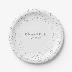 Silver Stardust Confetti Paper Plate
