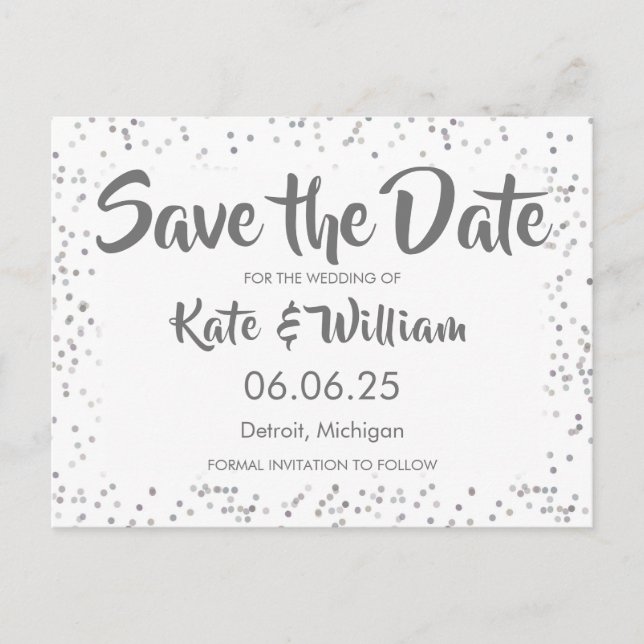 Silver Stardust Confetti Save the Date Announcement Postcard (Front)