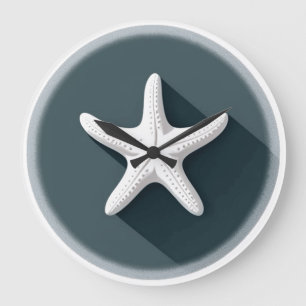 Silver Starfish with Black Background Large Clock