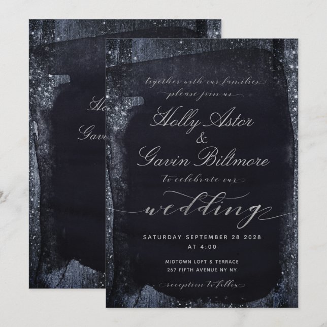 Silver Starry Night Wedding 2 Invitation Suite (Front/Back)