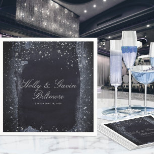 Silver Starry Night Wedding Cocktail Napkins