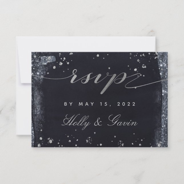 Silver Starry Night Wedding Mail-In RSVP Card (Front)