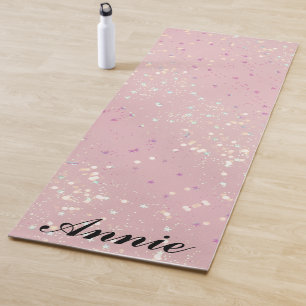 Silver Stars Aesthetic Glitter Pink Background Yoga Mat