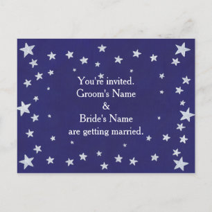 Silver Stars Blue Wedding Invitation Postcards