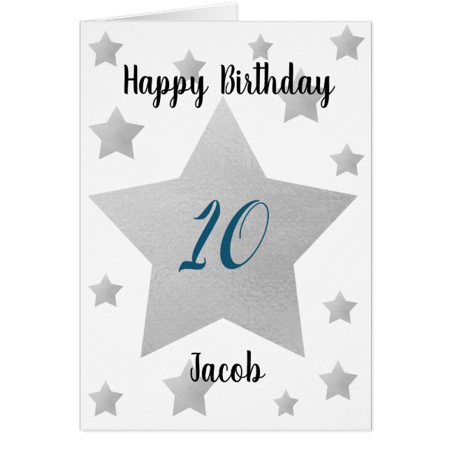 Silver Stars Boy 10th Birthday (Front)