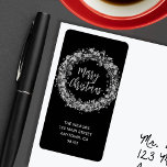 Silver Stars Christmas Return Address Label<br><div class="desc">Wreath of stars and Merry Christmas in silver accent these black address labels personalized with your name and address. Stylish for any Christmas holiday occasion. MATCHING items in our collection.</div>