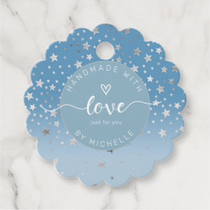 silver stars handmade with love monogram favour tags