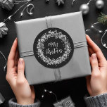 Silver Stars Merry Christmas Classic Round Sticker<br><div class="desc">Twinkling silver stars,  circles and dots surround the words "Merry Christmas" on black round stickers are perfect for your holiday gift giving and more. MATCHING items in our store.</div>