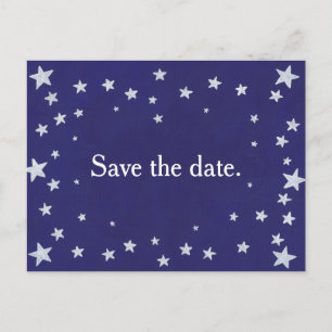 Silver Stars Navy Blue Save the date Postcard