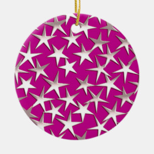 Silver stars on amethyst purple ceramic ornament