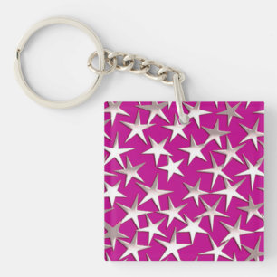 Silver stars on amethyst purple keychain