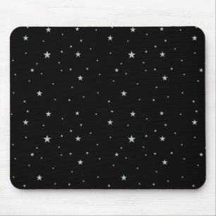 Silver Stars On Black Mouse Pad