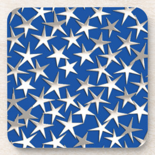 Silver stars on cobalt blue coaster