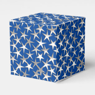 Silver stars on cobalt blue favor box