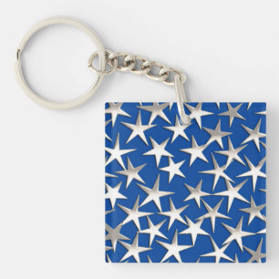 Silver stars on cobalt blue keychain
