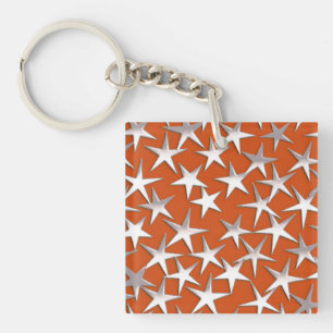 Silver stars on copper keychain