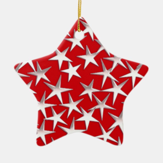 Silver stars on dark red ceramic ornament (Front)