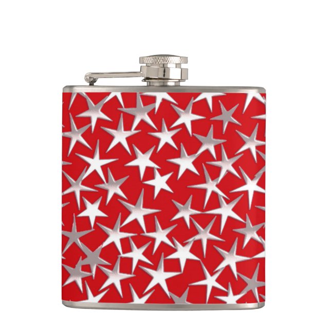 Silver stars on dark red hip flask (Front)