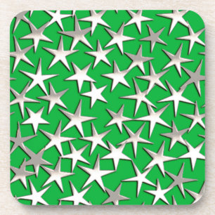 Silver stars on emerald green coaster