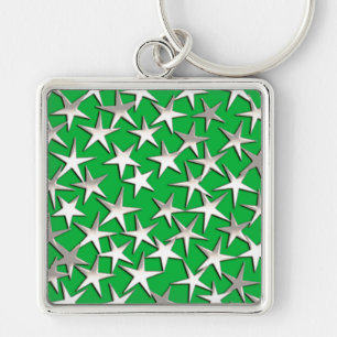 Silver stars on emerald green keychain