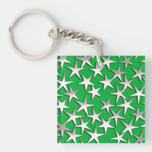Silver stars on emerald green keychain