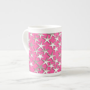 Silver stars on fuchsia pink bone china mug