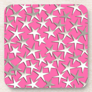 Silver stars on fuchsia pink coaster
