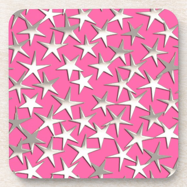 Silver stars on fuchsia pink coaster (Front)