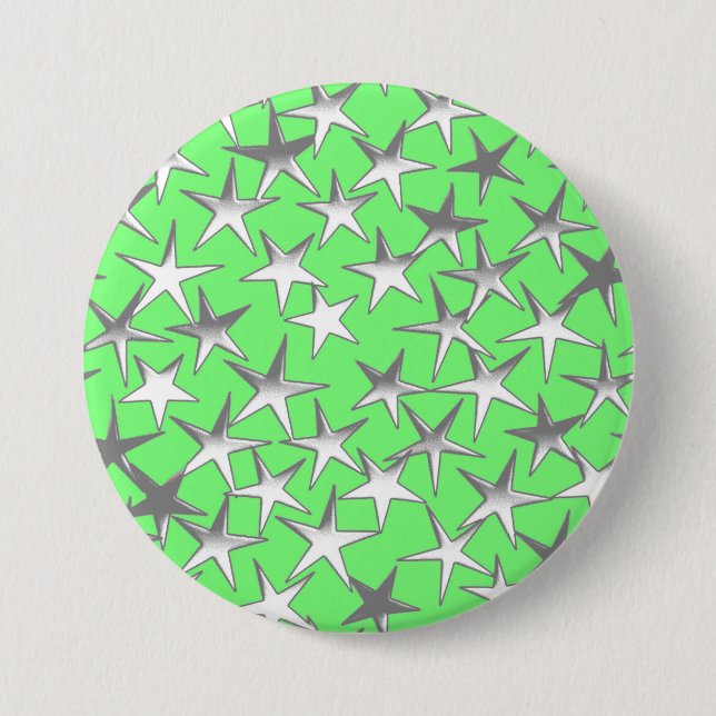 Silver stars, on lime green 3 inch round button (Front)