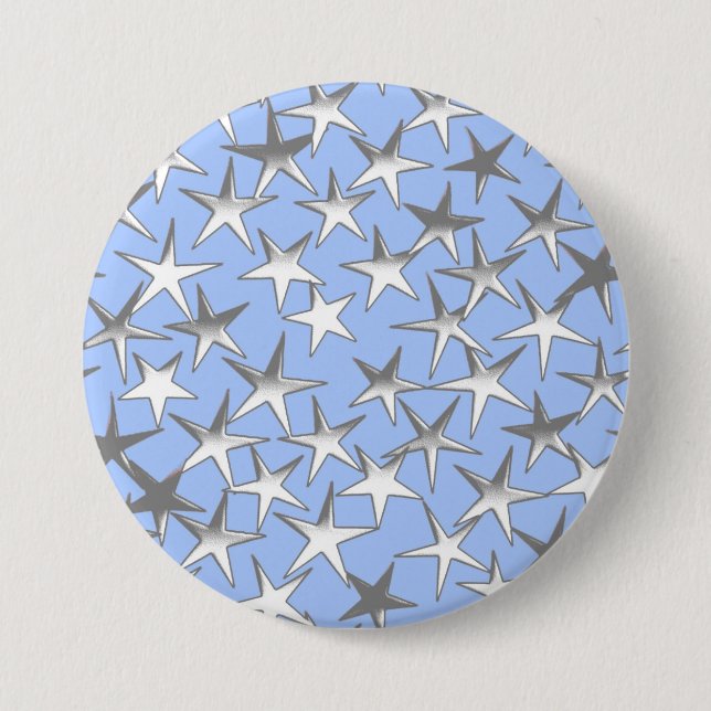 Silver stars, on pale blue 3 inch round button (Front)