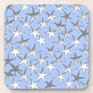 Silver stars, on pale blue coaster