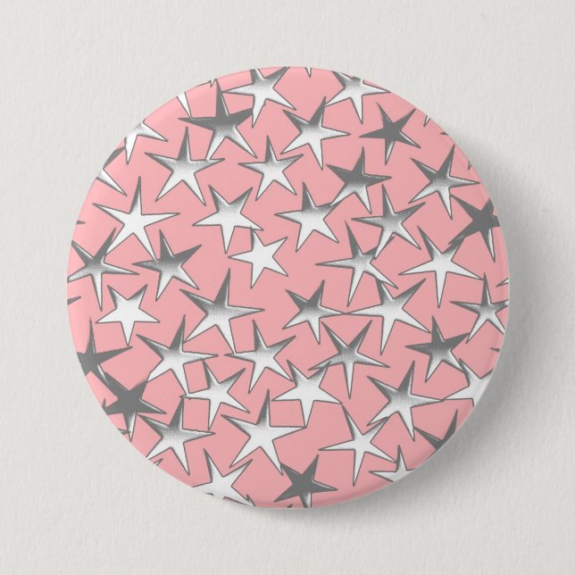 Silver stars, on shell pink 3 inch round button (Front)