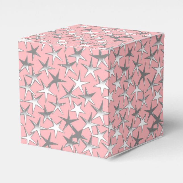 Silver stars, on shell pink favor box (Front Side)