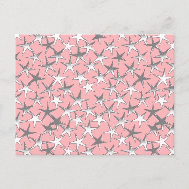 Silver stars, on shell pink postcard (Front)